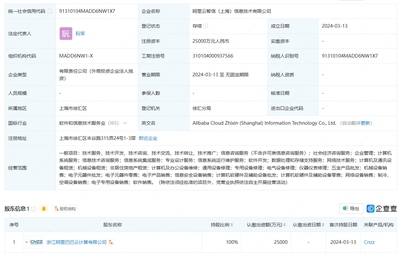 阿里云上海成立信息技術公司，注冊資本2.5億元專注信息處理和存儲服務